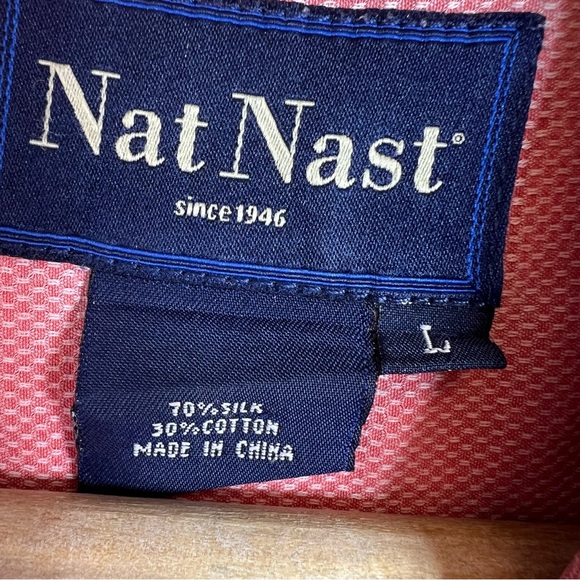 Nat Nast Mens Short Sleeve Red Button Down Shirt Size L Silk Cotton - Picture 7 of 11